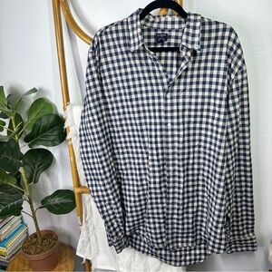 Mens J. Crew Navy Check Flex Washed Button Down sz XLT